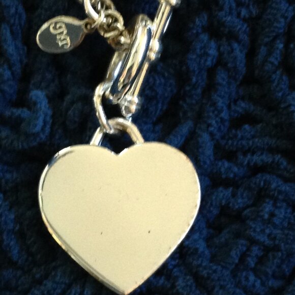 Silver Heart Chocker; Heavy, Toggle Clasp, Round Link, 17" long, Classic, Boho - Picture 5 of 5